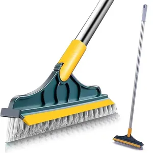 2 in 1 Versatile Floor Scrub Brush ΓÇô Long Handle V-Shape Brush with Removable Squeegee