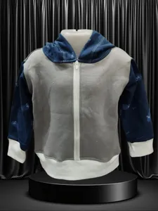 Grey and Navy Blue Kids Zip-Up Hoodie ├ó┬Ç┬ô Soft Fleece Hooded Jacket