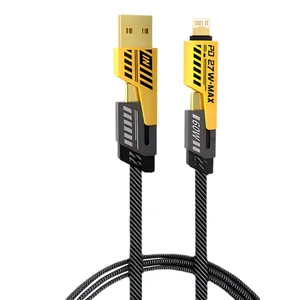 Dual Connector Lighting Cable 4-in-1 USB A to Type-C Nylon Braided PD 65W 27W Fast Charging for i Phone Android 2 To 2 Cable