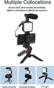 Video Making Vlog Tripod Kit AY-49 ΓÇô Professional Vlogging Set with Microphone & LED Light