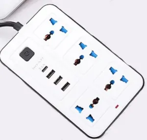 Multi Plug Wire Code With 3 USB 4 Power Socket with 2M Cable 3.4A AC Power Socket UK Plug