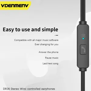 Vdenmenv DR26 Wire Controlled 3.5mm Earphones ΓÇô Black