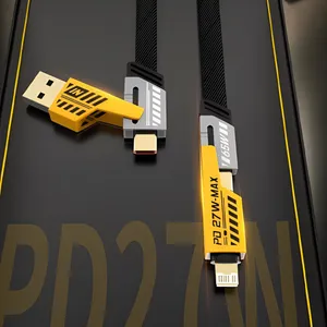 Dual Connector Lighting Cable 4-in-1 USB A to Type-C Nylon Braided PD 65W 27W Fast Charging for i Phone Android 2 To 2 Cable