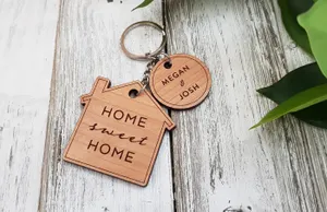 Home Sweet Home Eco-friendly Key tag Wooden Keychain Keyring - Ideal New Home Gift, Car Keys, House Keys.