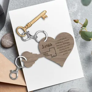 Customized Name Key with Heart Shape Key Tags, King Wishes Key Tags, Personalized Wooden Key Tags, Key Chain, Key Ring Love Gift.