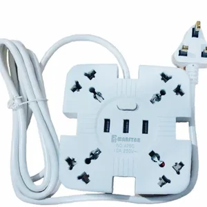 Multi Plug Wire Code With 3 USB 4 Power Socket with 2M Cable 3.4A AC Power Socket UK Plug 3USB + 4Power Socket