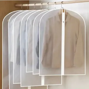 Transparent Frosted Garment Bags Clothes Covers Protecting Dusts Plastic Garment Bags Hanging Clothes Bags With Zipper For Closet Clothes Storage 1Pcs