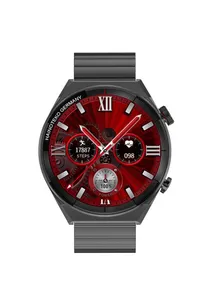 Haino Teko Germany C8 Round Shape Smart Watch with Three Set Strap for Men's Black