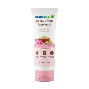 MAMAEARTH Multani Mitti Face Wash for Acne & Oil Control | Gently Cleanses Sebum & Reduces Acne | Non-Drying Formula | with Bulgarian Rose | 3.38 Fl O