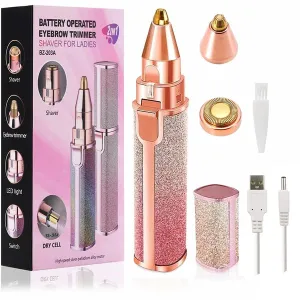 2 In 1 Eyebrow And Facial Trimmer (P06309)  USB Rechargeable 2 in 1 Electric Eyebrow Trimmer, Facial Hair Remover Makeup Painless Mini Shaver Razors P