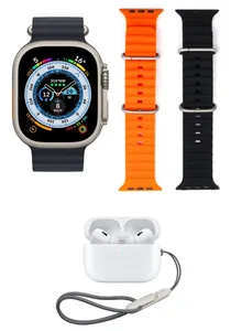 Haino Teko Germany GP8 Smart Watch Ultra with Two Set Strap and Bluetooth Wireless Earphone Combo