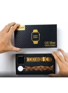 Haino Teko Germany G8 Max Gold Edition SmartWatch with Two Seat Strap and wireless and Bluetooth Earphone Combo