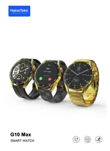 Haino Teko Germany G 10 Max Gold Edition Round Shape Smart with Three Set Strap and Wireless Charger For Men's and Boy's