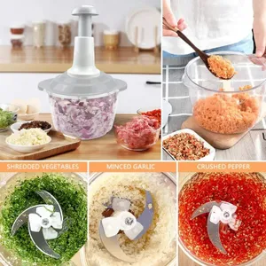 Manual Food Chopper 0.7L, Speedy Chopper with 3 Curved Stainless Steel Blades, Handheld Vegetable Chopper/ Mincer/ Mixer to Chop Fruits / Vegetables /