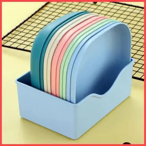 Square BPA Free Plastic Serving Plates 10Pcs Set Snacks and Salads Plate Set (Set of 10 Pcs) Colorful Snacks/Breakfast Plate with Stand (P04689)