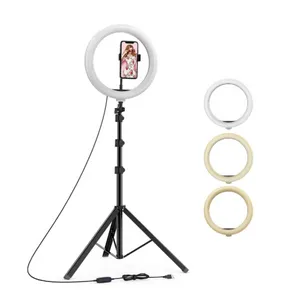 10 Inch Selfie LED Ring Light Adjustable Phone Holder 360 Rotatable Studio Light for YouTube TikTok Online Classes Photography