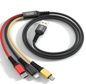 Vdenmenv D02E 3-in-1 Fast Charging Cable 2.4A Micro USB / Type-C / Lightning Charging & Data Cable 1.2M