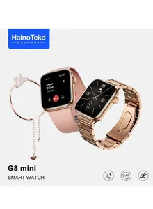 Haino Teko Germany G8 Mini Smart Watch 41mm with Two Set Strap HD Smart Display Rose Gold Edition with Wireless Charger and Beautiful bracelet for Lad