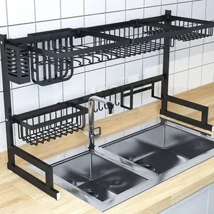 2 TIER DISH RACK, WITH UTENSIL HOLDER AND CUTTING BOARD HOLDER, KITCHEN COUNTERTOP.